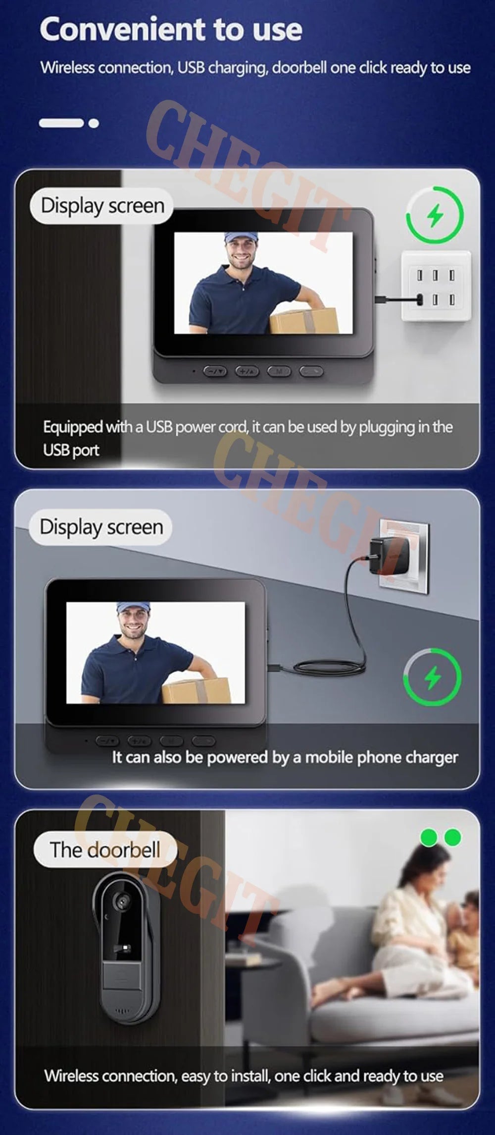 Wireless Video Doorbell Camera Bundle Smart Security with Night Vision 2.4G WiFi HD Motion Detection Cloud Storage