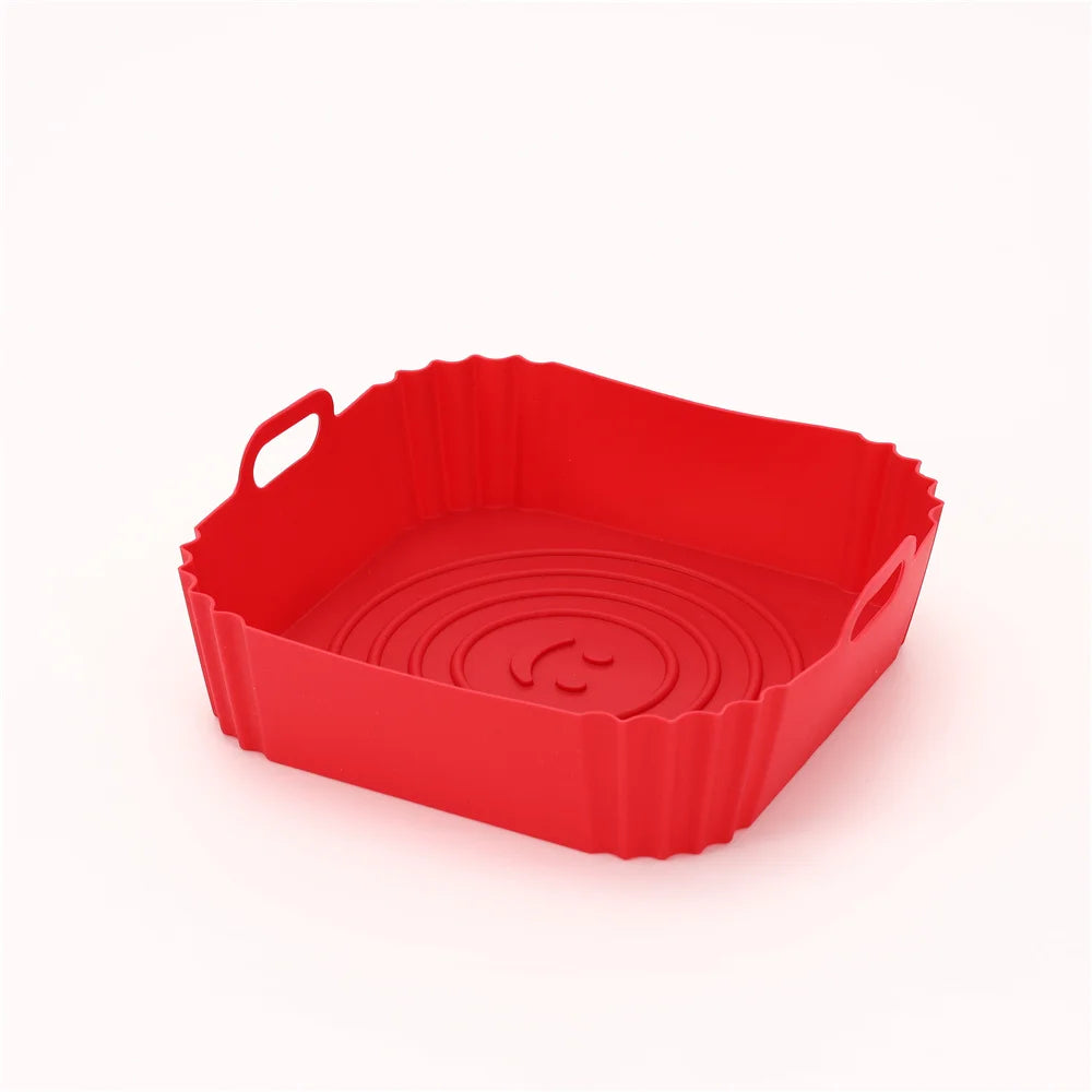 22cm Air Fryers Oven Baking Tray Fried Chicken Basket Mat AirFryer Silicone Pot Square Replacemen Grill Pan Accessories Tool