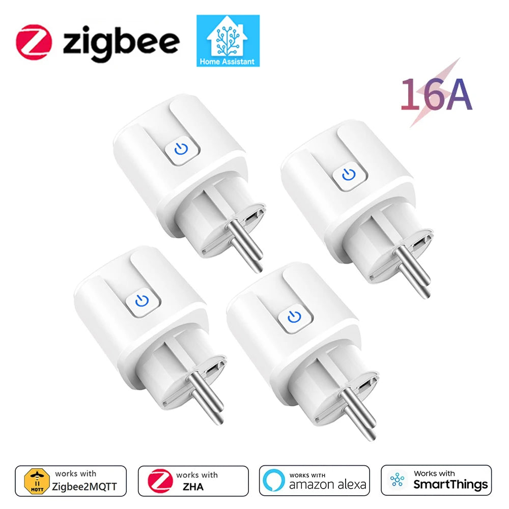 Home Assistant Zigbee EU Smart Plug 20A/16A Smart Socket With Power Monitoring Timing Function APP Control Works with Alexa Z2M