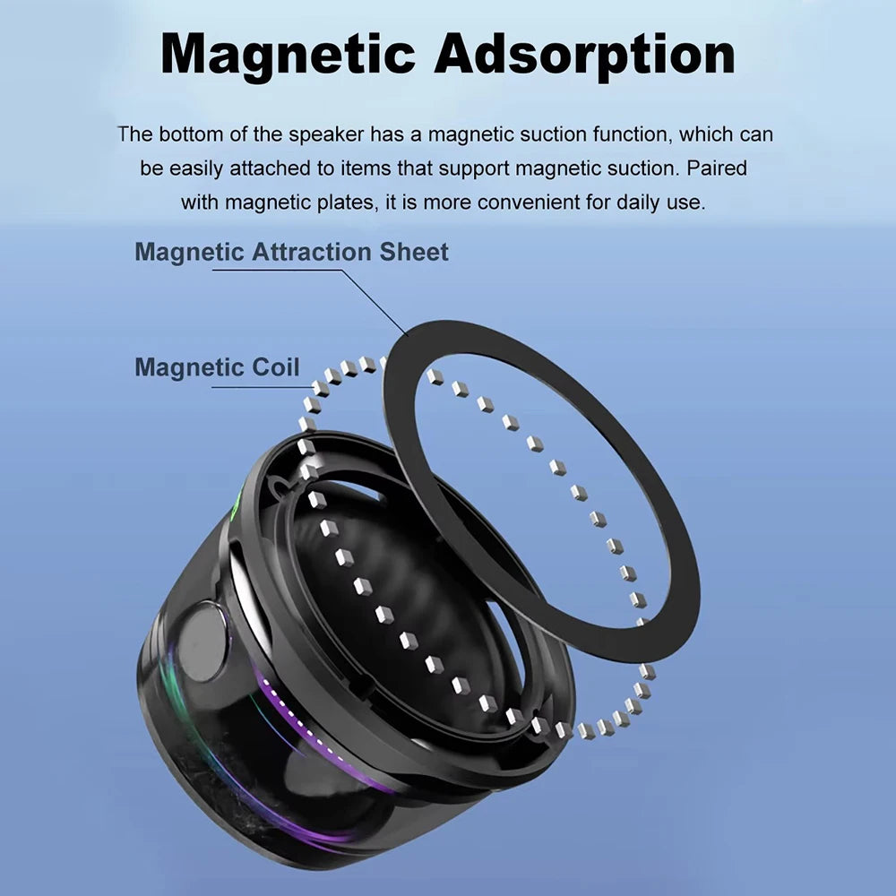 Outdoor Magnetic Bluetooth5.3 Speaker Wireless Portable Mini Travel Stereo Speaker with RGB Color Light and Phone Holder for Ios