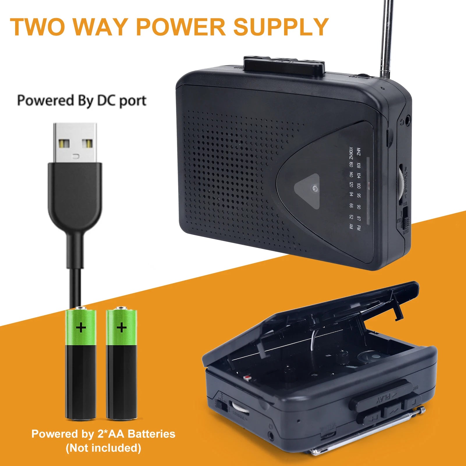 Tape Cassette Player Walkman Cassette Player Portable Speaker Multiple Power Supply Methods AM/FM Radio Function Music Player