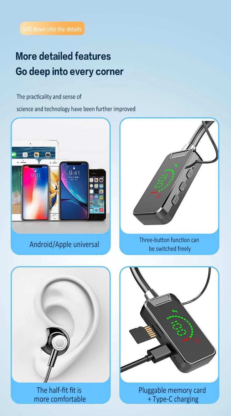 Bluetooth Wireless Headphones Bluetooth Neckband Earphones LED Display Hifi 9D Stereo Sports Headset Long PlayTime Handsfree