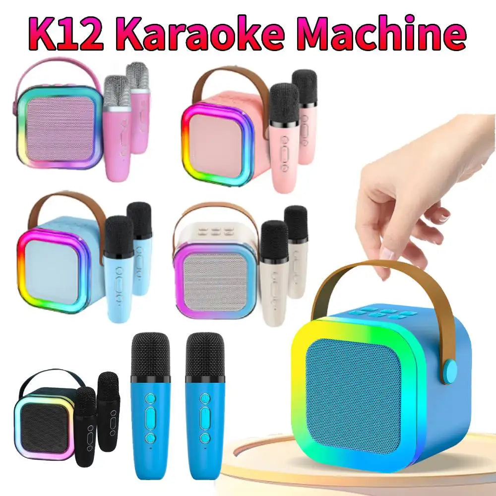K12 Wireless Microphone Karaoke Machine Bluetooth Speaker Mini Home Theater Speakers KTV HIFI Stereo Sound Adjustable LED Lights