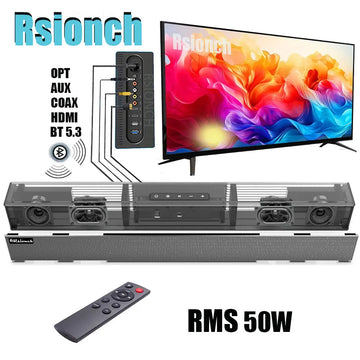 Rsionch Wall-mountable Speaker Portable Wireless TV Soundbar 50W FM Radio Home Theater Speakers for Laptops Smartphone USB/TF