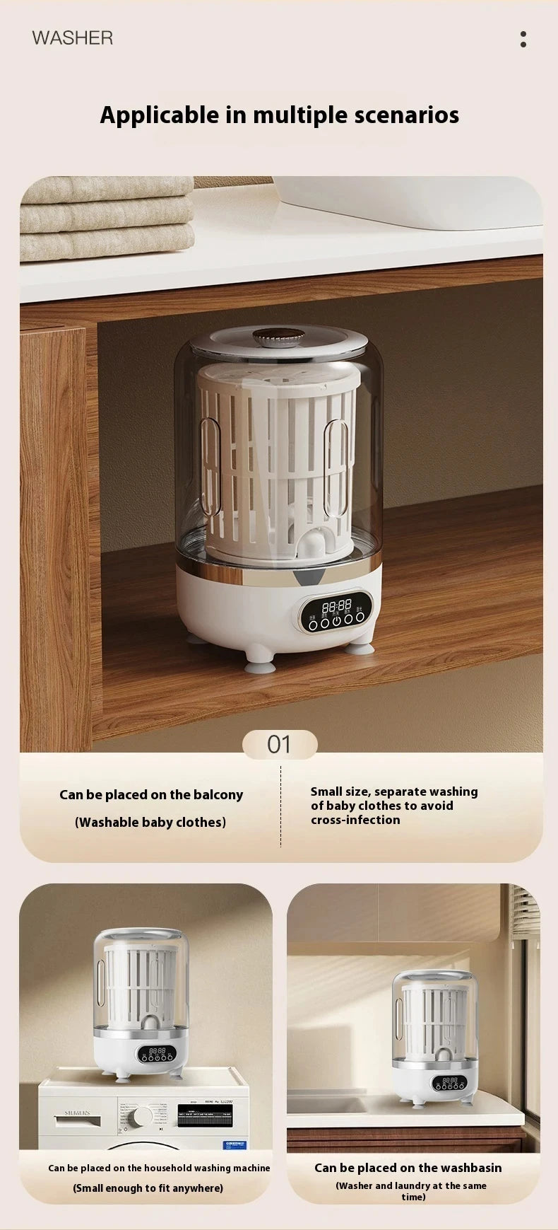 Mini turbo washing machine fully automatic small USB charging portable sock and underwear specific washing dehydrate machine