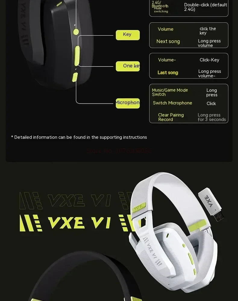 VGN VXE Siren V1 Gaming Headset Bluetooth 5.3/2.4g Dual-mode Lightweight Headphone With Microphone Computer Esports Headset Gift