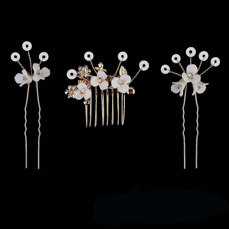 Luxury Pearls Wedding Flower Hair Comb Bride Hair Pins Clips Set Cute Hair Fork Headpieces for Women Jewelry Gift Hair Accessory
