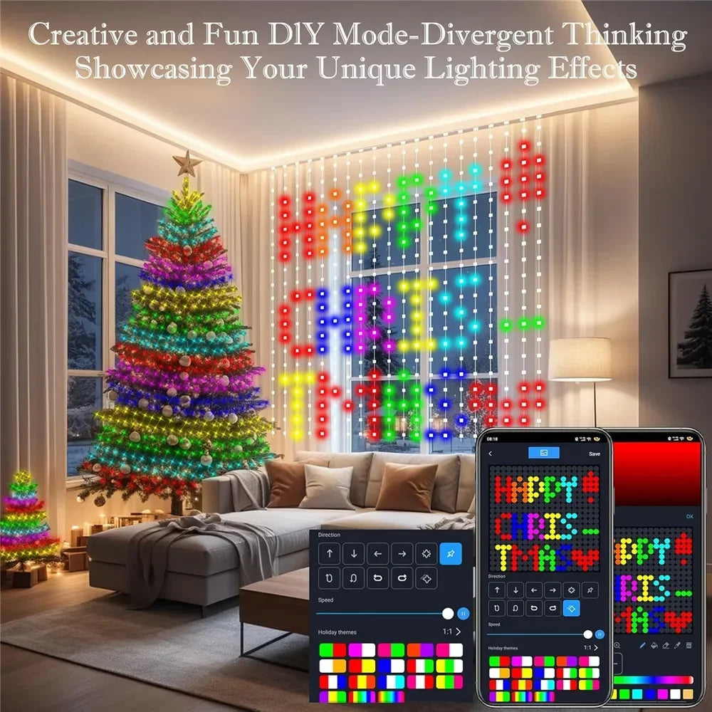 400LEDs 2X2Meters Smart Curtain Lights DIY Text LED String RGB Waterproof Fairy Lights Music Sync Display for Window Party Decor