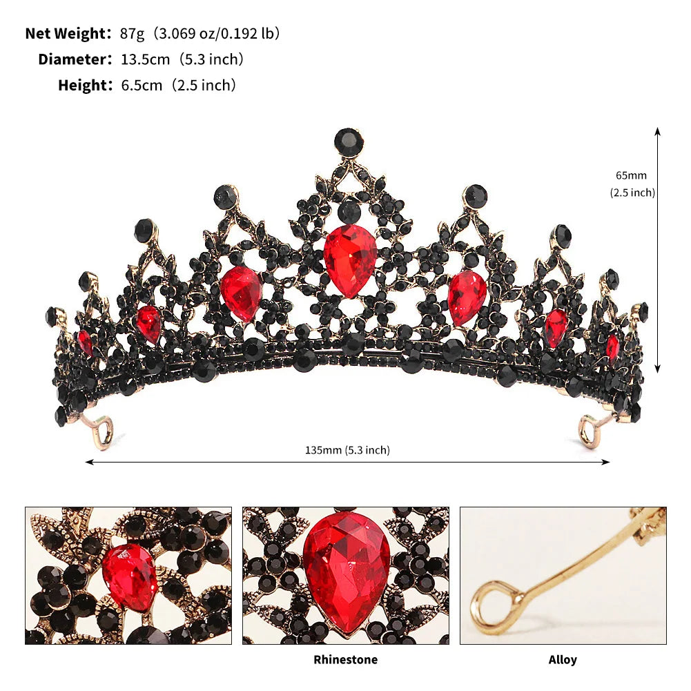 Red Luxury Bridal Wedding Crown Handmade Rhinestone Elegant Tiara Halloween Red Collection Hairbands Headpieces Accessories