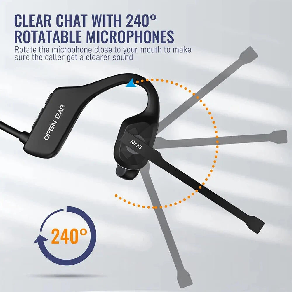 Open Ear Headset Bluetooth 5.3 Air Conduction Wireless Headphones with Noise Cancelling Mic for Office Running Cycling Driving