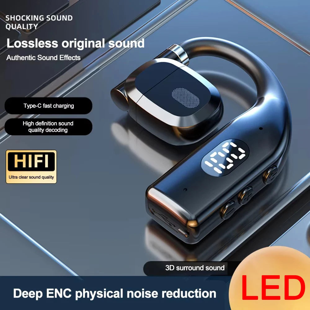 LED Single Earphones Long Standby Business Headphones Waterproof Mono Headset Outdoor Call Bluetooth5.3 Wireless Earbuds