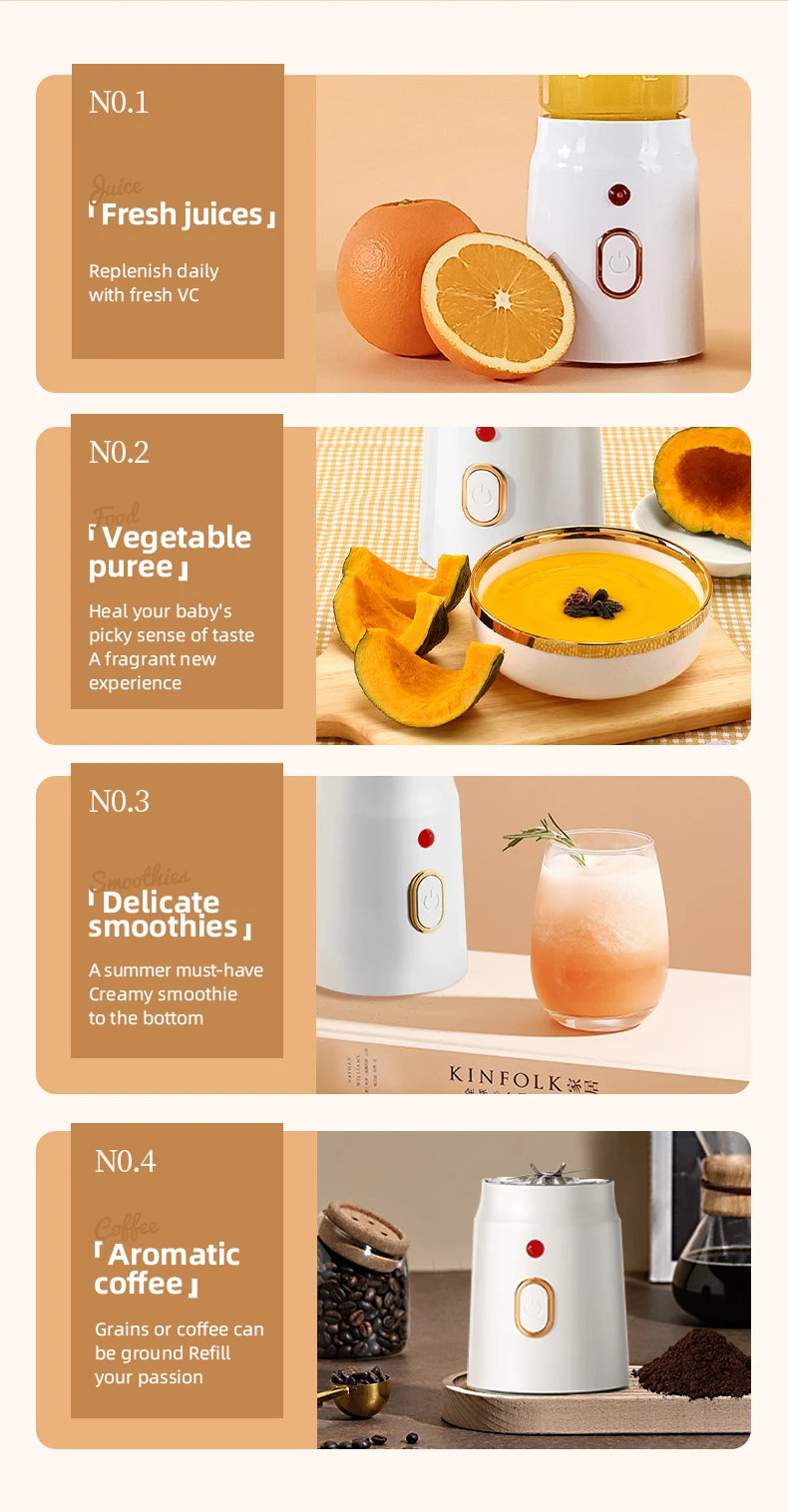 500ML Portable Electric Blender 40W USB Rechargeable Cordless Juicer High Powerful Juicer Cup For Smoothie Milkshake Juice Food