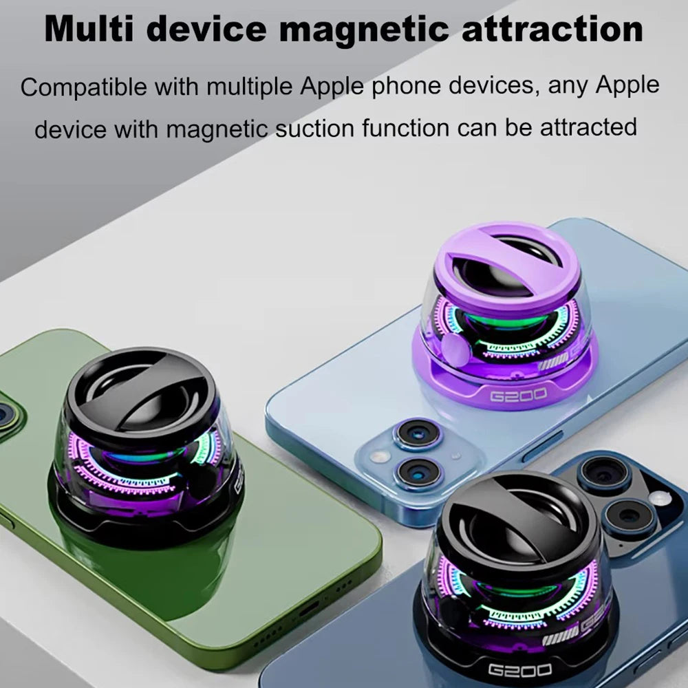 Outdoor Magnetic Bluetooth5.3 Speaker Wireless Portable Mini Travel Stereo Speaker with RGB Color Light and Phone Holder for Ios