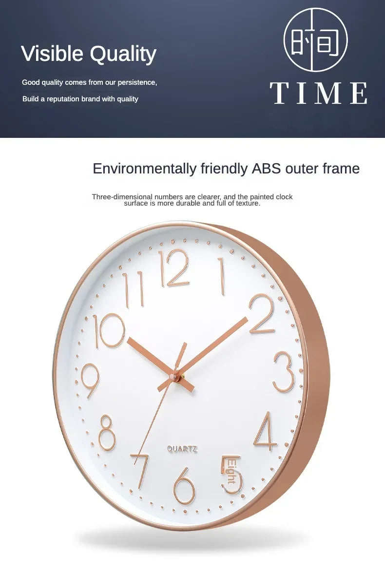 Round Wall Clock, Modern Silent 8 Inch Wall Clock, Quartz Movement Battery Powered, Decorate Home, School, Bedroom, Office