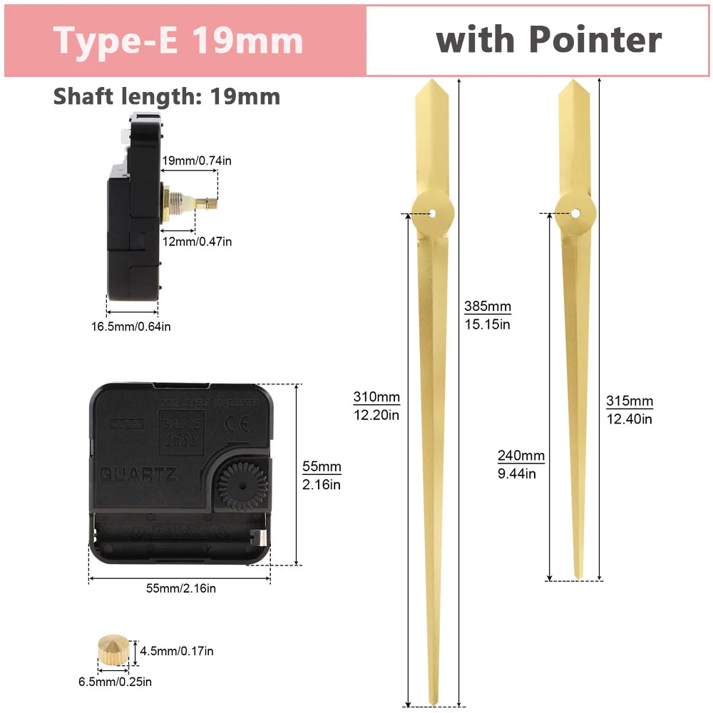Wall Clock Mechanism Silent Quartz Movement Machine Wall Hands Silent Sweeping Second Movement with Pointer DIY, Repair Tools