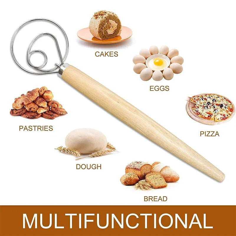 Manual Dough Mixer Danish Dough Whisk Stainless Steel Egg Beater Cake Pastry Flours Blenders Kitchen Baking Blender Tools