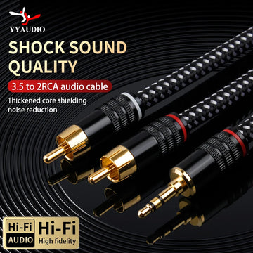YYAUDIO HIFI 6N OFC Conduct 3.5mm to 2RCA Audio Cable Gold plated Plug 3.5mm Jack for Speaker Decoder Amplifiers