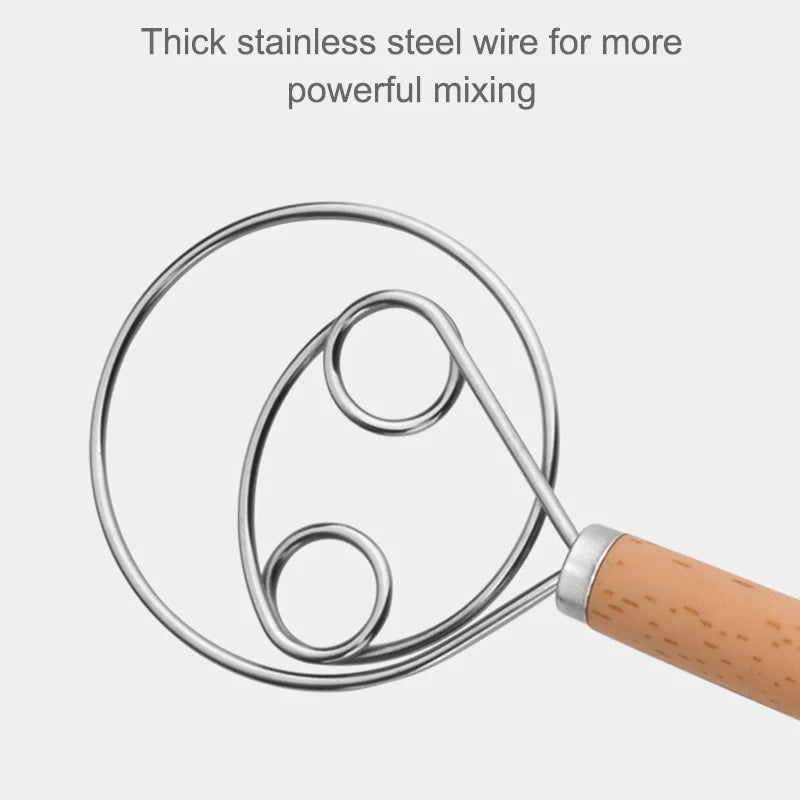 1PCS 10 Inch Creative Hand Blender DIY Danish Bread Stainless Steel Bakeware Dough Whisk Egg Beater Mixer Tool Wood Handle