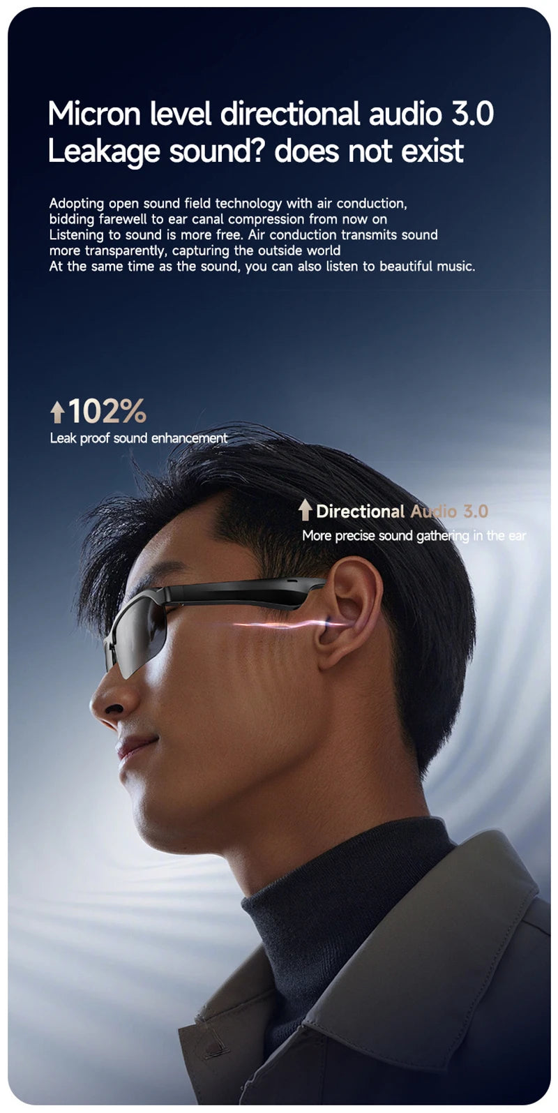 AI HD Smart Glasses Bluetooth Music Glasses Voice Assistant Calling Control Music UV Polarized Multifunctional Sunglasses