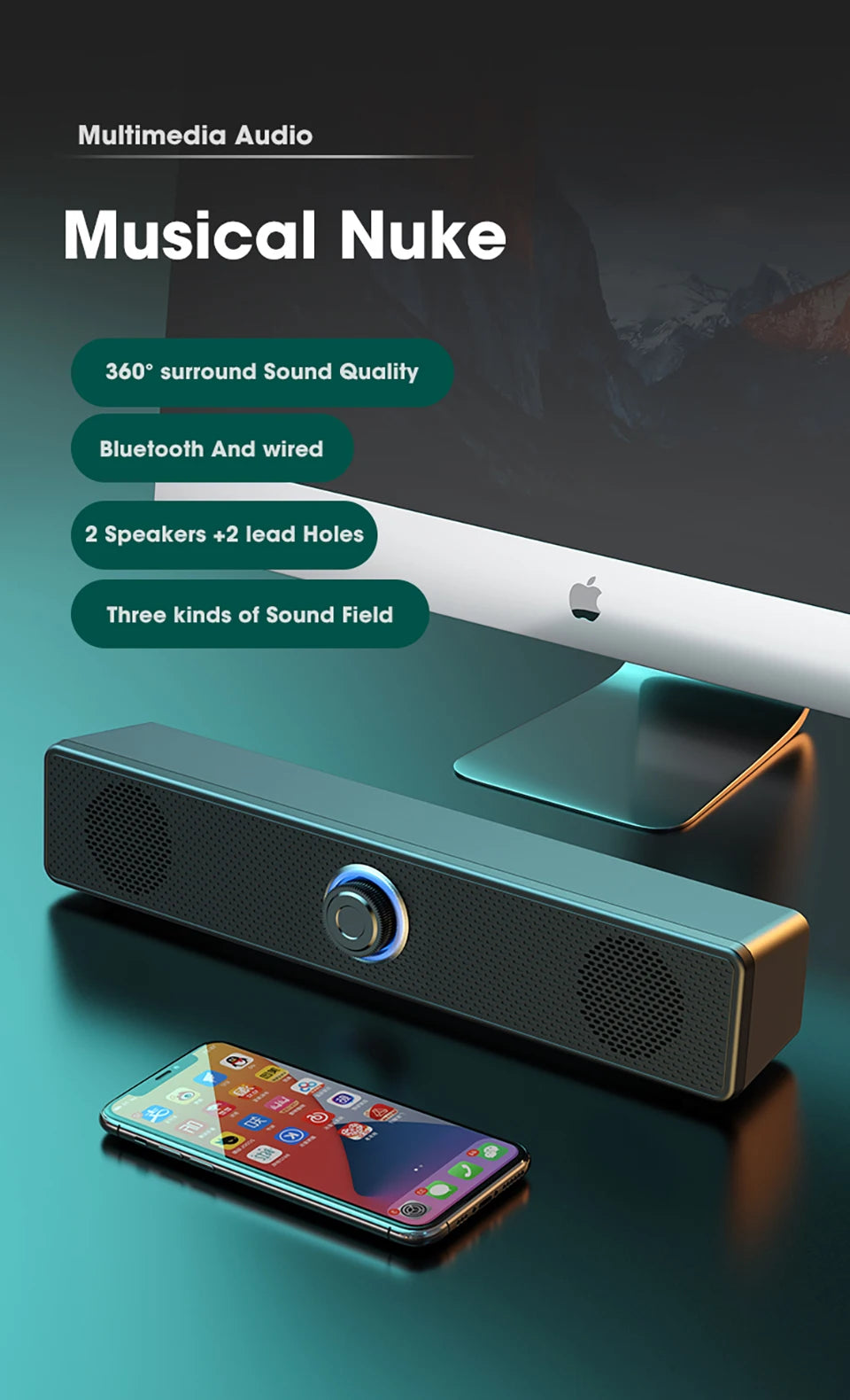 PC Soundbar Wired/Wireless Bluetooth Speaker 4D USB Powered Soundbar for TV Pc Laptop Gaming Home Theater Surround Audio System