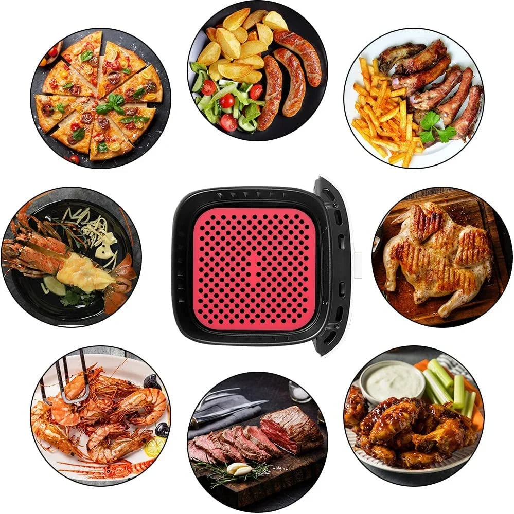 Air Fryer Mat Silicone Reusable Non-Stick Round Square Heat Resistant 450F for Baking Steaming Oven Microwave Dishwasher Safe