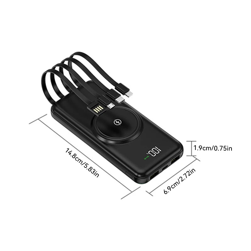 40000mah Wireless Power Bank Large Capacity Portable 5In1 Charge Powerbank Built-in Cables Dual USB External Battery For Xiaomi