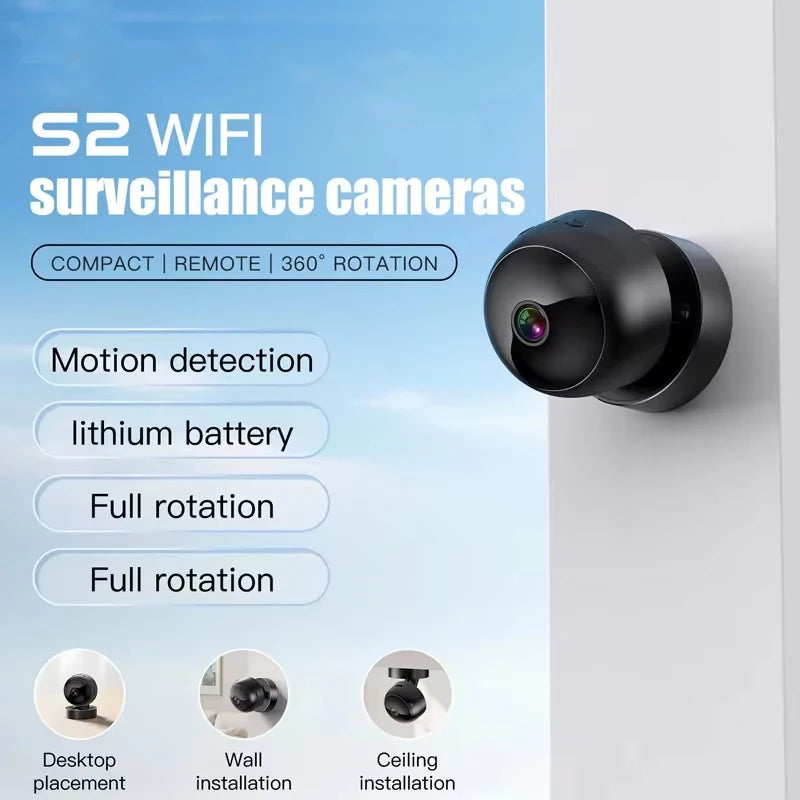 S2 Mini Camera WiFi Wireless Security 360° Protection Remote Monitor Camcorders Night Vision Video Smart Home HD Camera