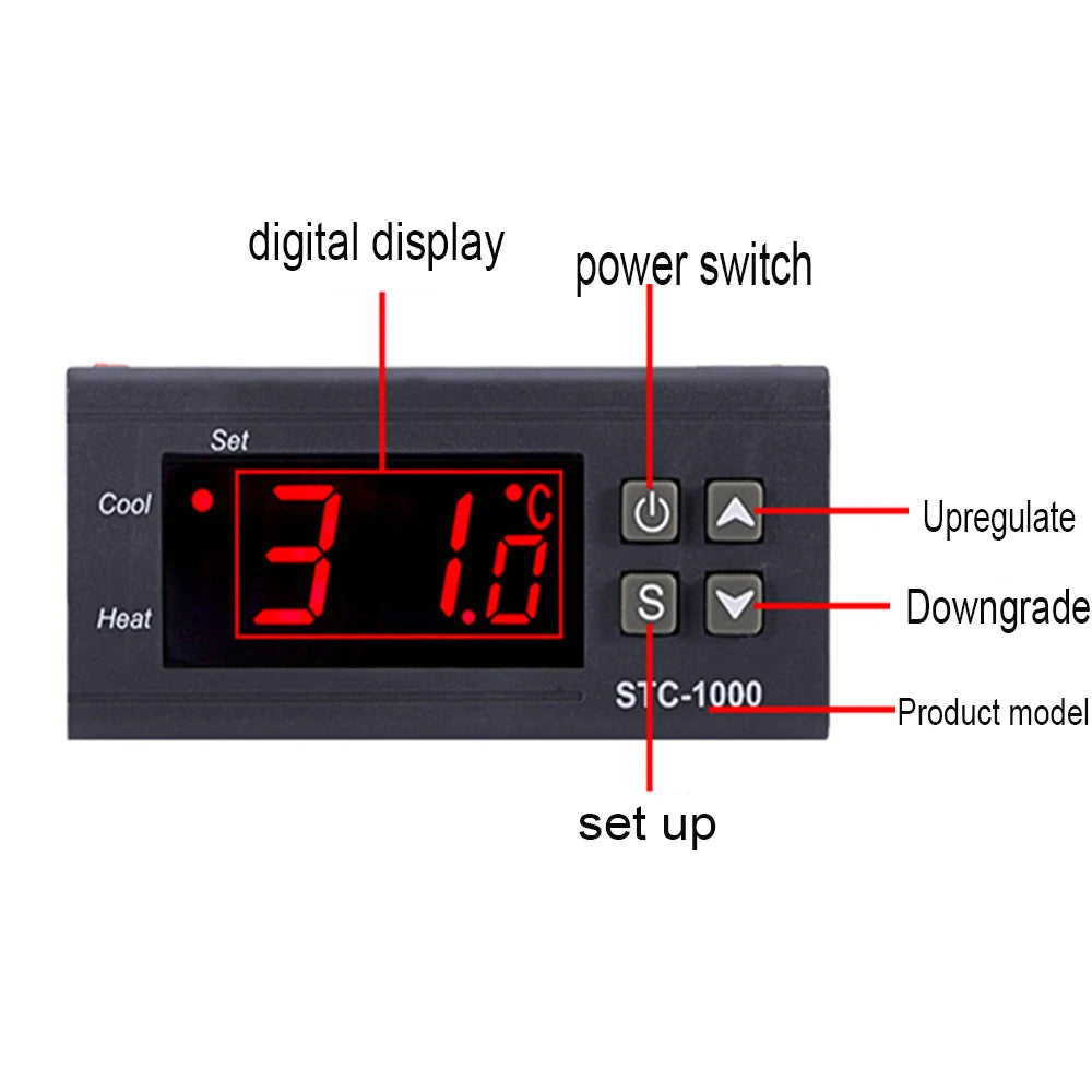 STC-1000 Digital LED Temperature Controller Heating Cooling Centigrade Thermostat 2 Relays Output with NTC Sensor Probe 12v 24v