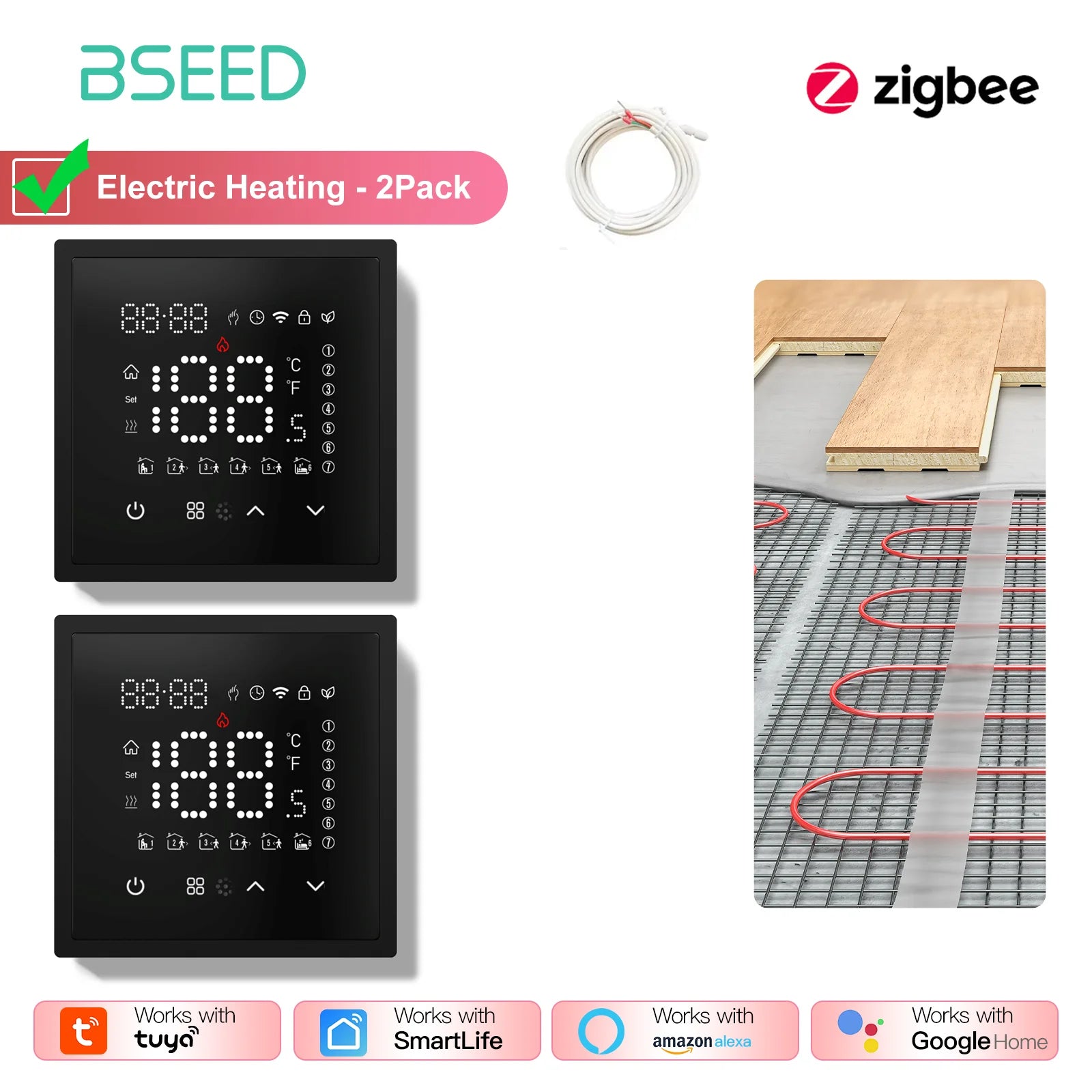 BSEED Zigbee Electric /Water/Gas Boiler Floor Heating Touch Sensor Smart Thermostats Tuya Smart Life Alexa Control Plastic Frame