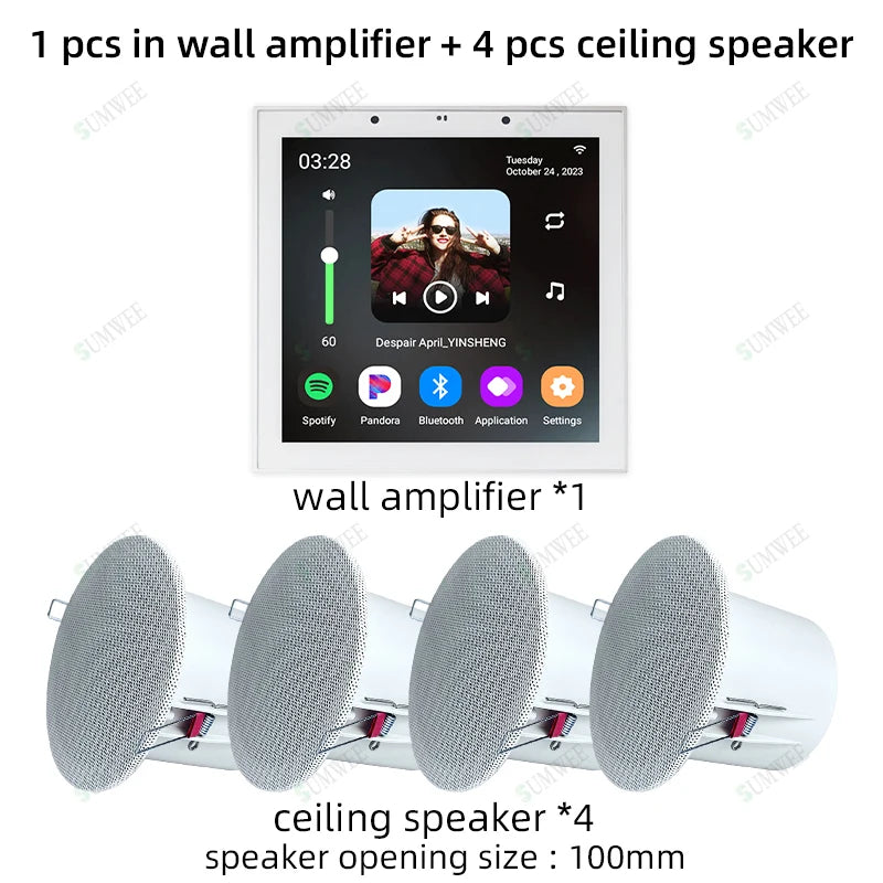 4 Inch Android 11 TUYA smart audio in wall amplificador bluetooths music player home theater systems sound equipment amplifiers