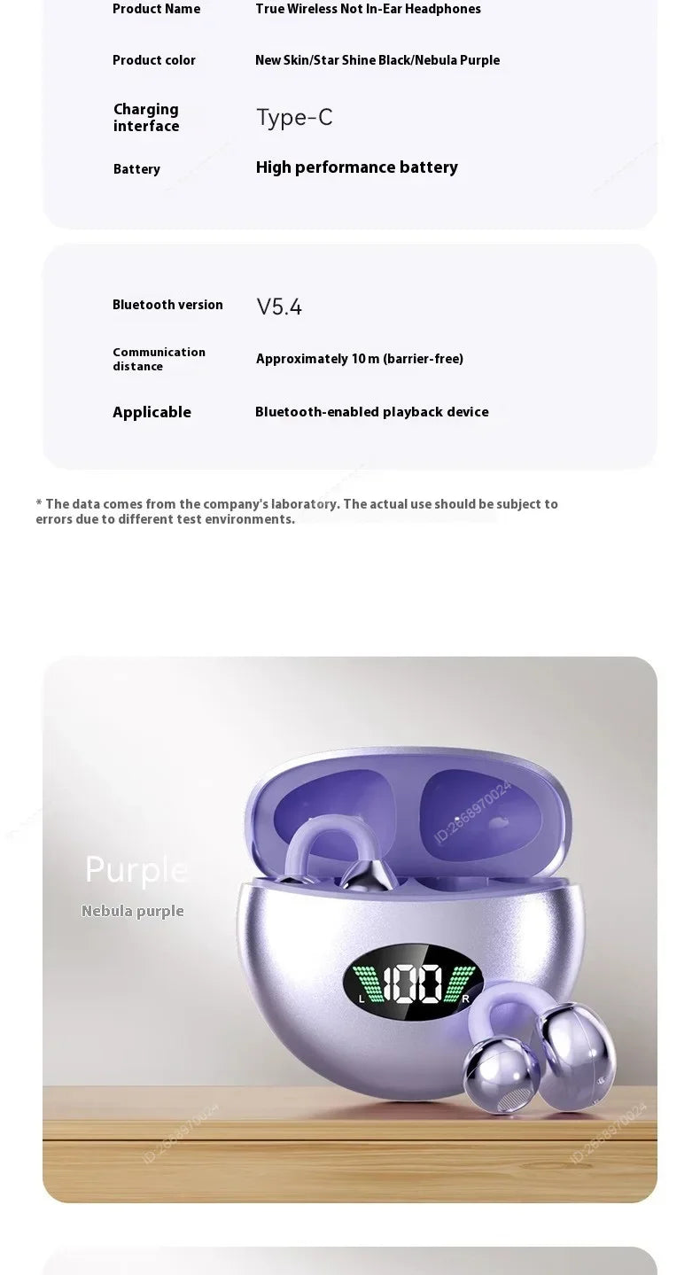 Premium Clip-on Earphones Wireless Bluetooth Earbuds Sound Quality Long Battery Life Perfect for Sports Headphones With Micphone