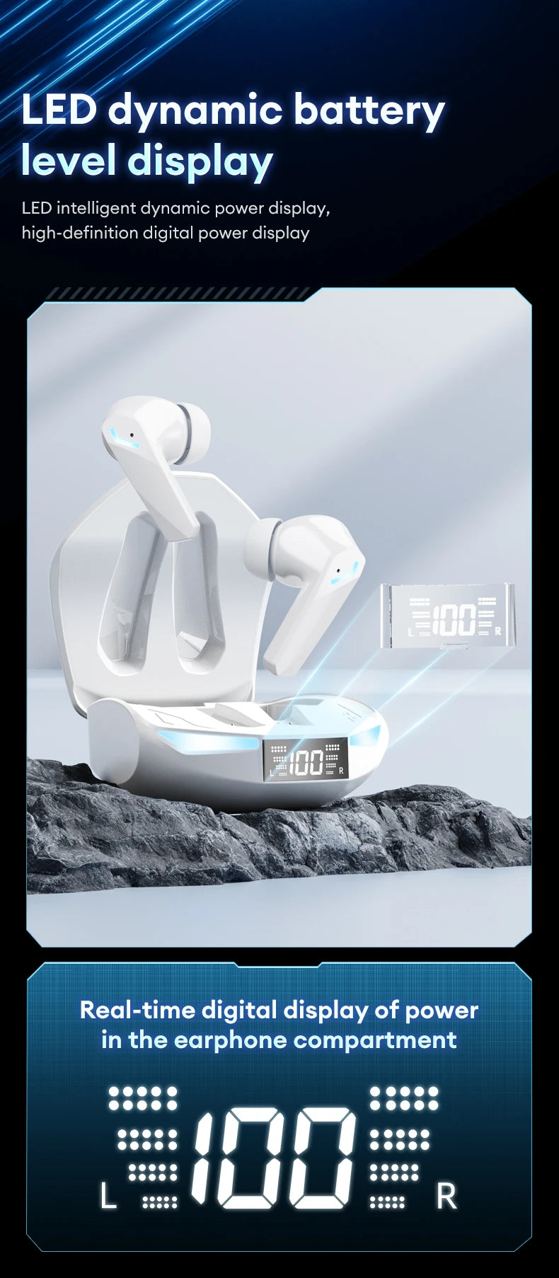Choice Lenovo GM2 Pro Gaming Headset LED Digital Display Wireless Sport Earbuds HD Call Low Latency Headphones Waterproof