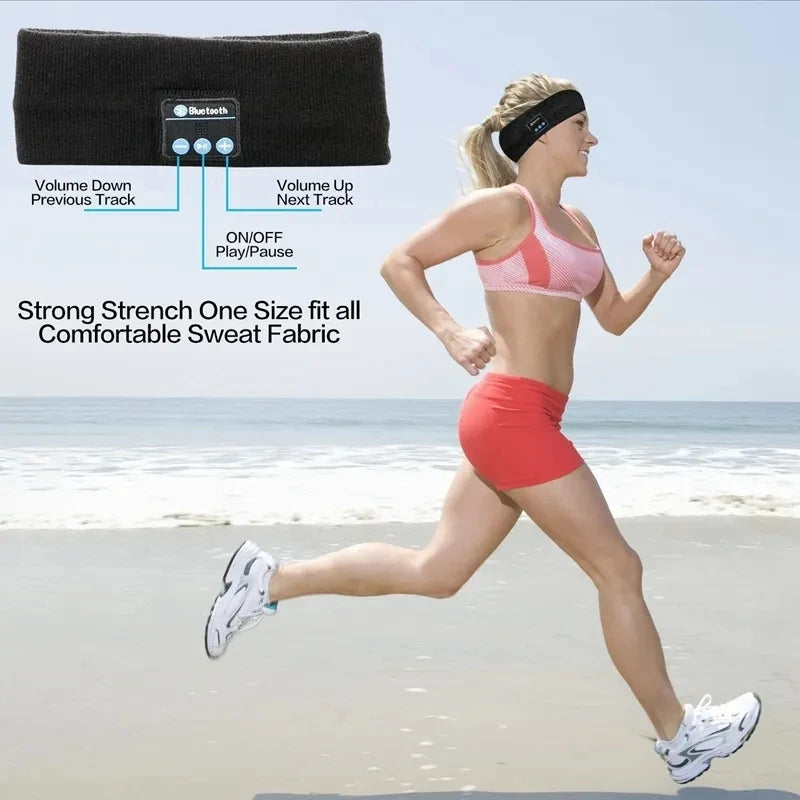 Wireless Stereo Bluetooth 5.4 Headphones Running Sleeping Earphone Headset Knit Sports Music Headband With MIC 200mah Battery