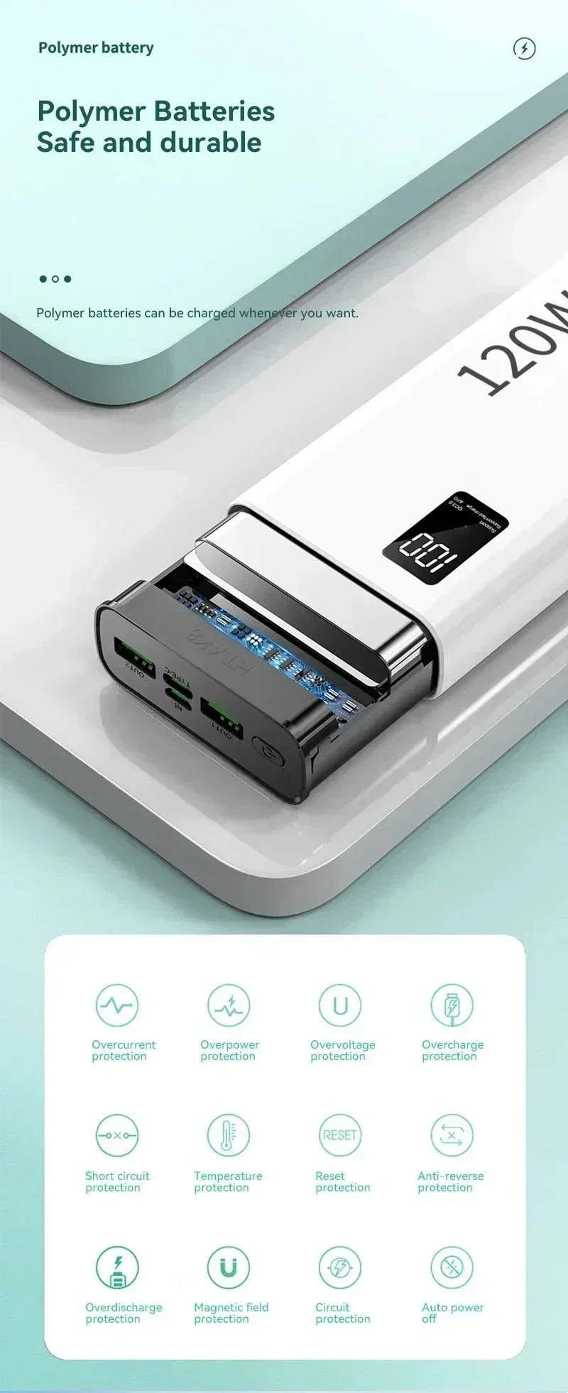 500000mAh 120W Power Bank Большая емкость Супер быстрая зарядка батареи Зарядка