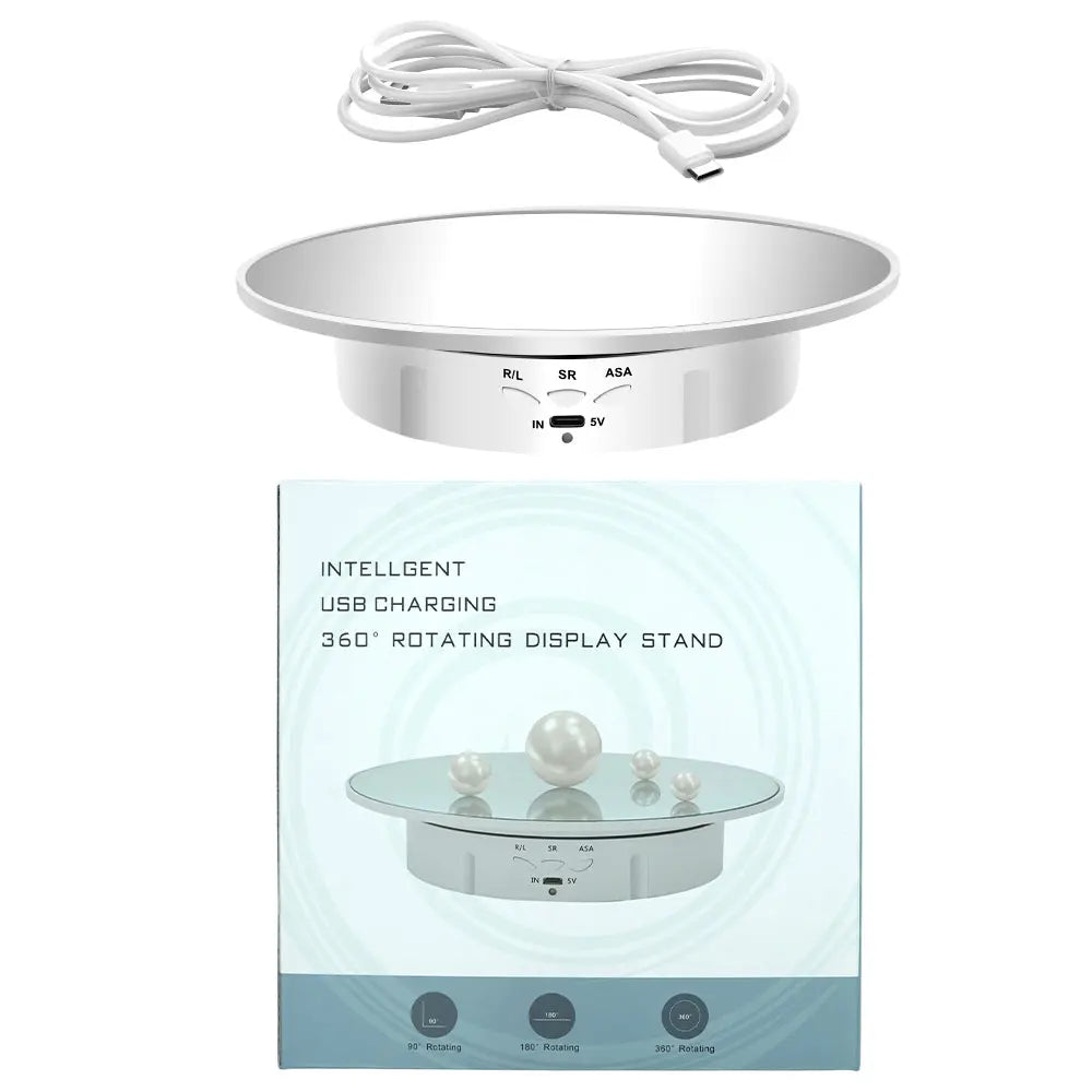 Motorised Rotating Mirror Display Stand,360 Degree Turntable, Jewellery Holder,USB Power Supply, Rotating Shooting, Three Speeds