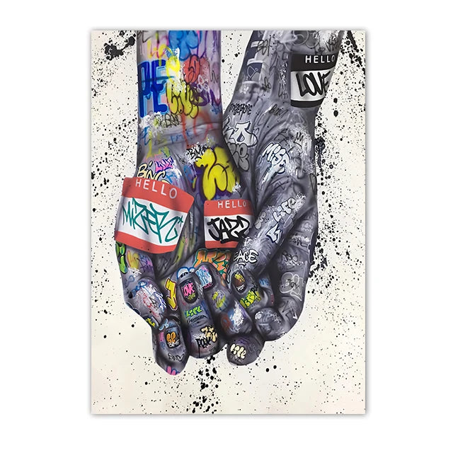 Graffiti Wall Art Home Decoration Painting Street Hand Gestures Love Kiss Modern Poster Print Pictures Abstract Pop Room Mural