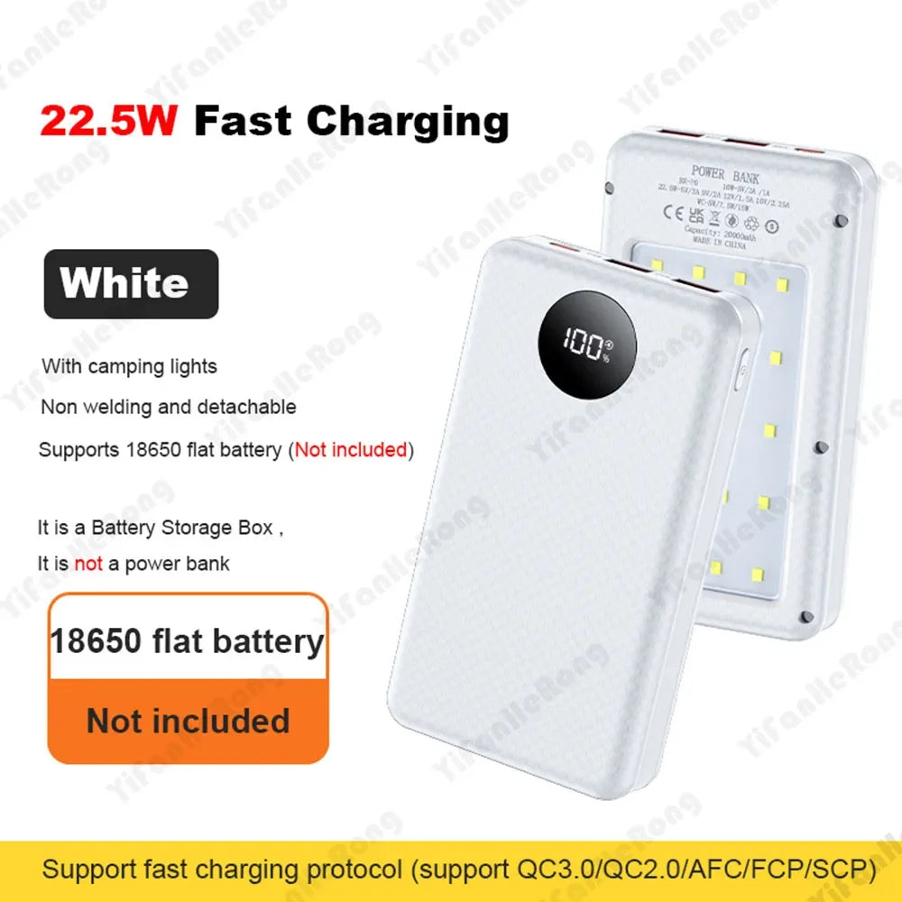 22.5W Wired +15W Wireless External Power Bank Case Battery Charge Storage Box Battery Holder 6*18650 20000mAh Power Bank Case