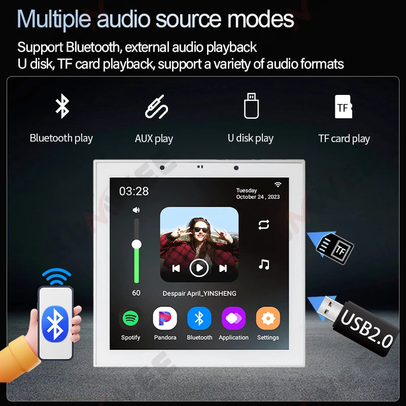 4 Inch Android 11 TUYA smart audio in wall amplificador bluetooths music player home theater systems sound equipment amplifiers