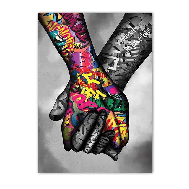 Graffiti Wall Art Home Decoration Painting Street Hand Gestures Love Kiss Modern Poster Print Pictures Abstract Pop Room Mural