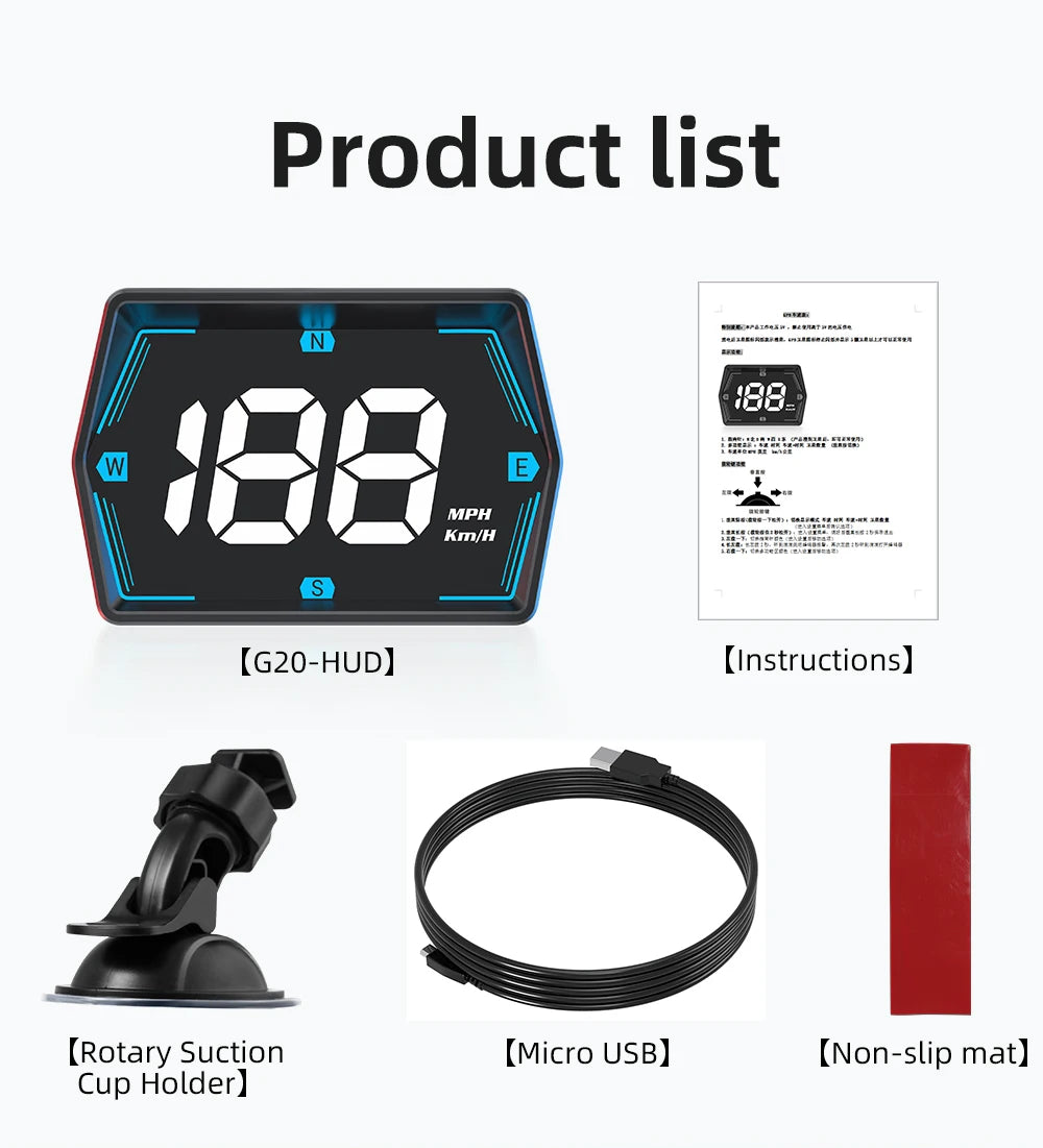 ZMFJH G20 HUD GPS Display Car Digital Speedometer Head-Up Display Eletronics Speed Alarm Gadgets Inteligent Compass For All Car