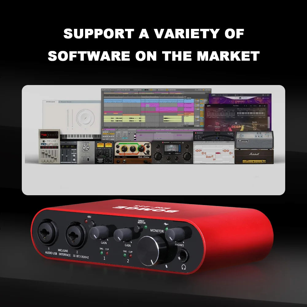 Audio Interface BOMGE BMG-22S 32-bit/192kHz Professional Sound Card And dual channel Amplifier Are Used For Live Recording
