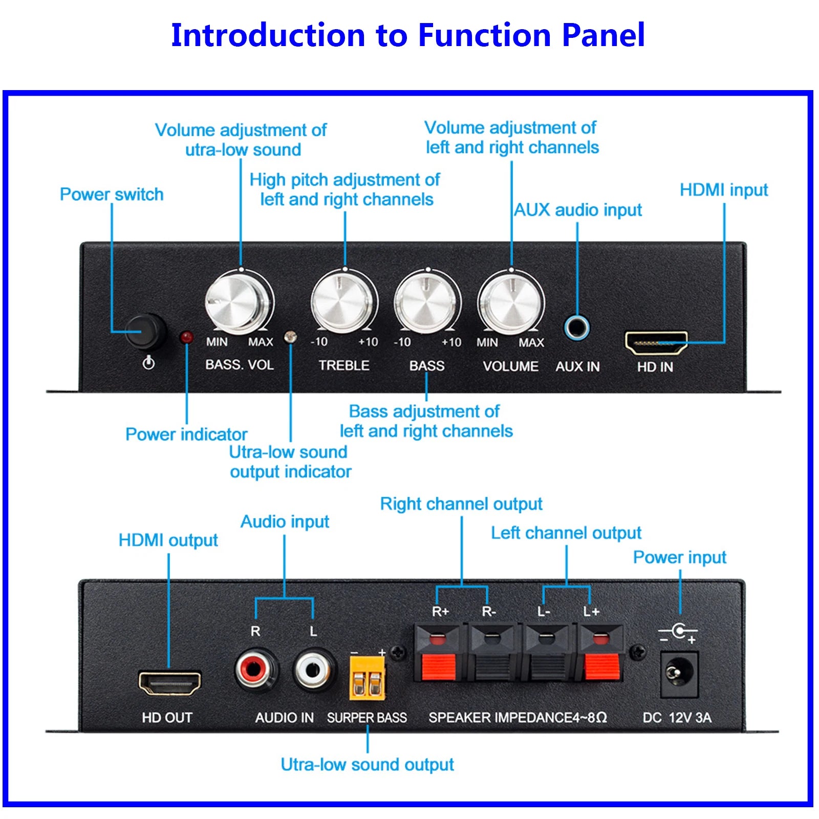Audio Power Amplifier 80Wx2 Subwoofer HI-FI 2.1CH Audio RCA AUX HDMI Amplifier Stereo Bass Sound Bass  MP3 Car Power Amp
