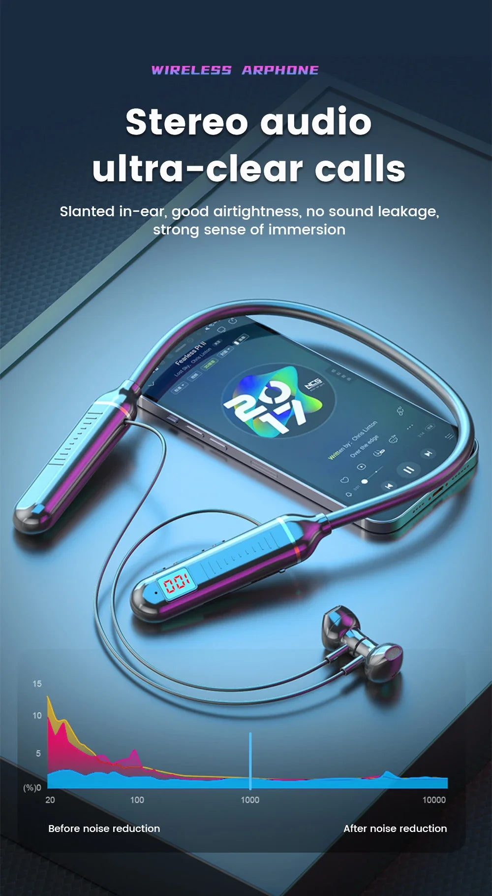 HyperWave 5.3 Wireless Neckband Gaming Earphones - LED-powered sound