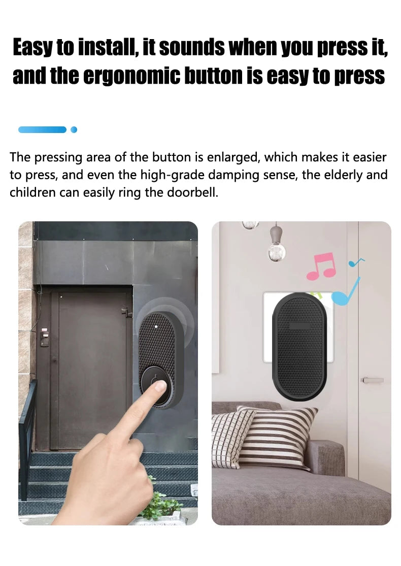 Smart Welcome Doorbell Wireless Door Bell Chime Guests Button 32 Songs Home Alarm Reminder Receiver Black Fashion