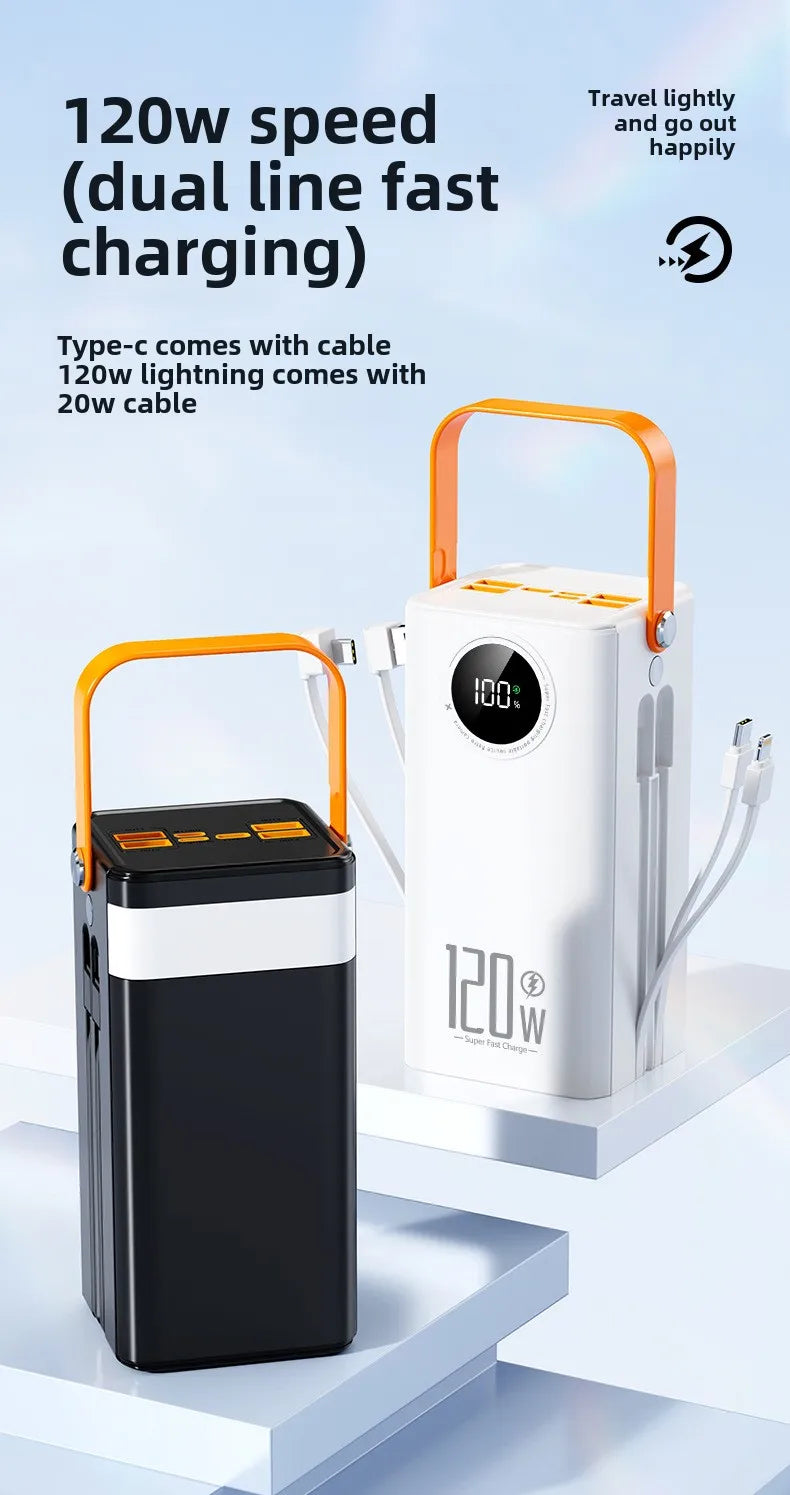 Super Fast Charging 160,000 MAh Power Bank Comes with Line Outdoor Camping Large Capacity BCAK Mobile Power Supply 50000mah
