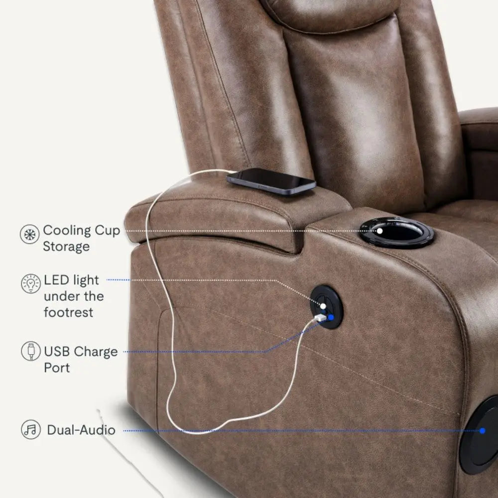 Recliner Sofa with Power Recline, Adjustable Split Back, USB Charging, Bluetooth Speakers & LED LightingRecliner Sofa with Power