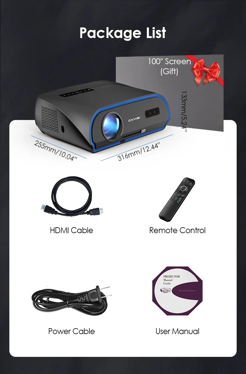 CAIWEI A10R Projector 4k Android for Home Full HD 1080P Auto Focus Wifi 6 3800 ANSI Smart TV Portable Beam projetores no brasil