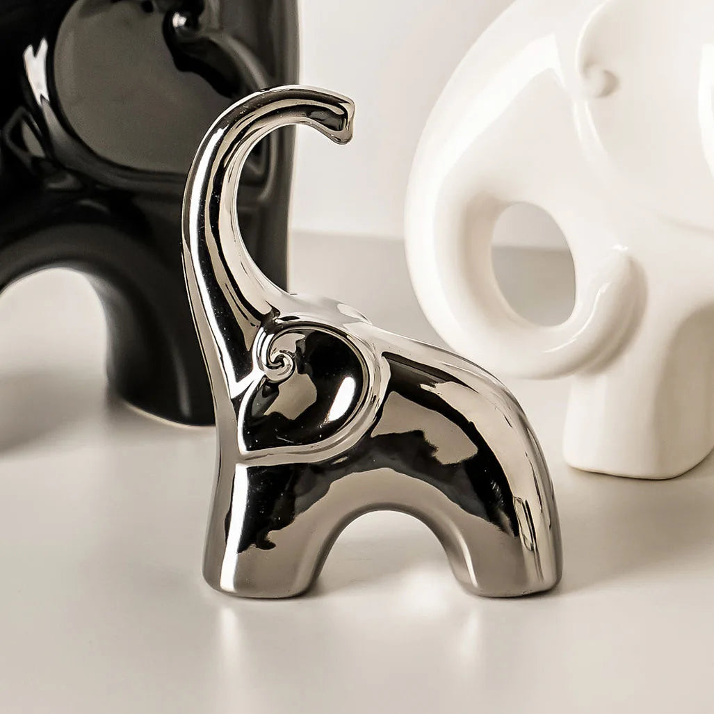 Porcelain Elephant Statue, Minimalist Animal Sculpture for Living Room, Luxury Home Decor, TV Cabinet & Bar Showpiece