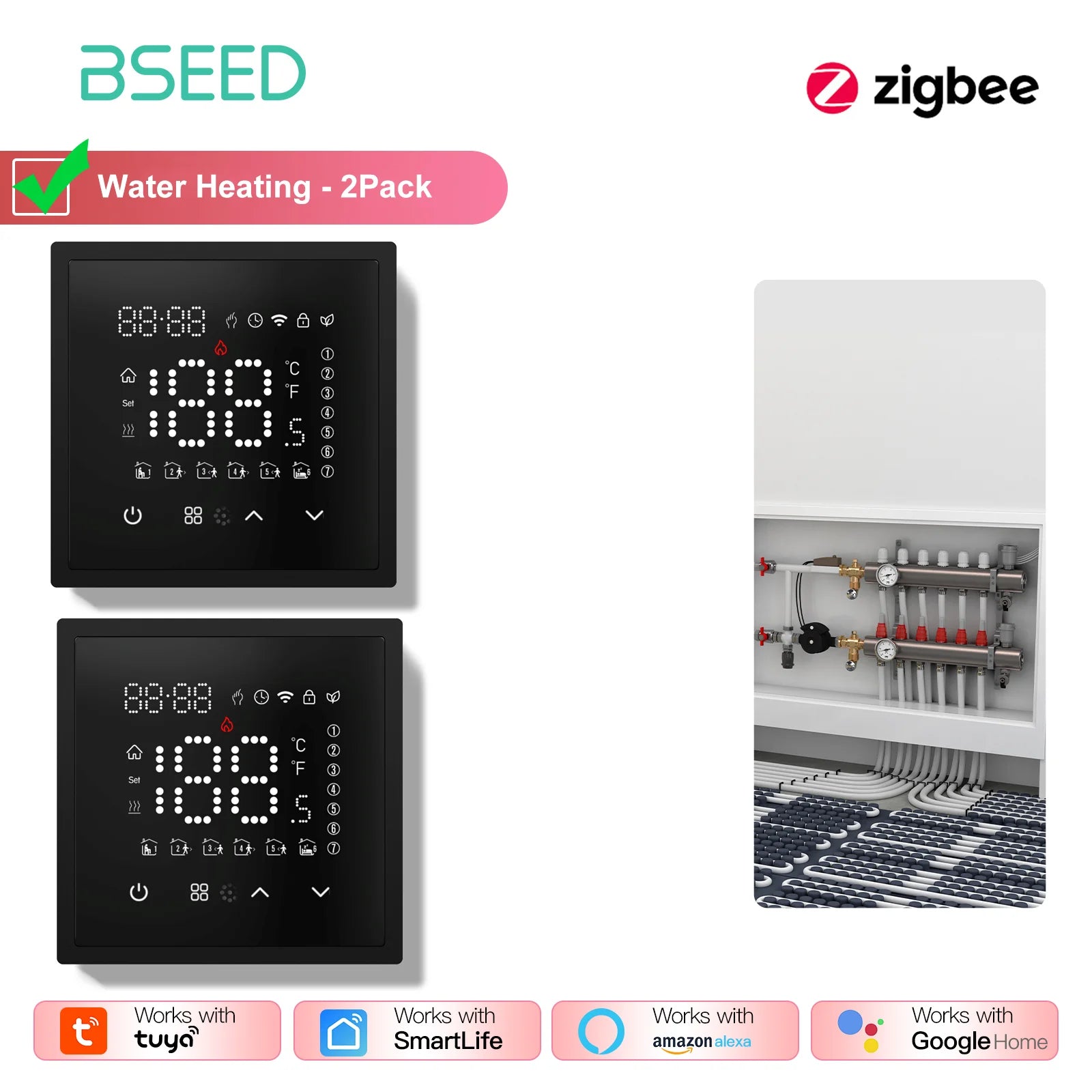 BSEED Zigbee Electric /Water/Gas Boiler Floor Heating Touch Sensor Smart Thermostats Tuya Smart Life Alexa Control Plastic Frame