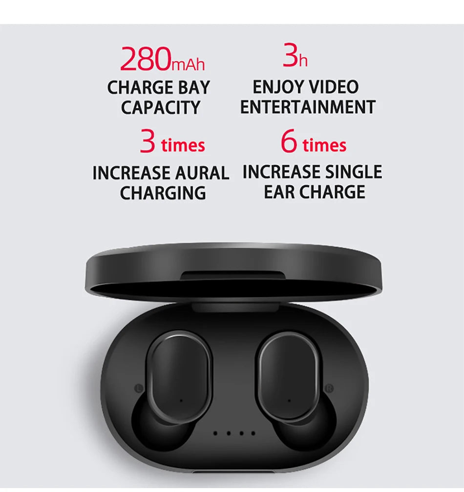 TWS Wireless Bluetooth Headphone, Stereo Headset, Sports Earbuds, Microphone with Charging Box, Smartphone